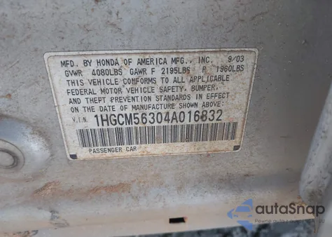 2004 Honda Accord Lx z USA, uszkodzony, nr VIN 1HGCM56304A016832